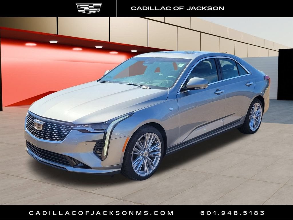 2025 Cadillac CT4 Premium Luxury in Argent Silver Metallic — front three-quarter view