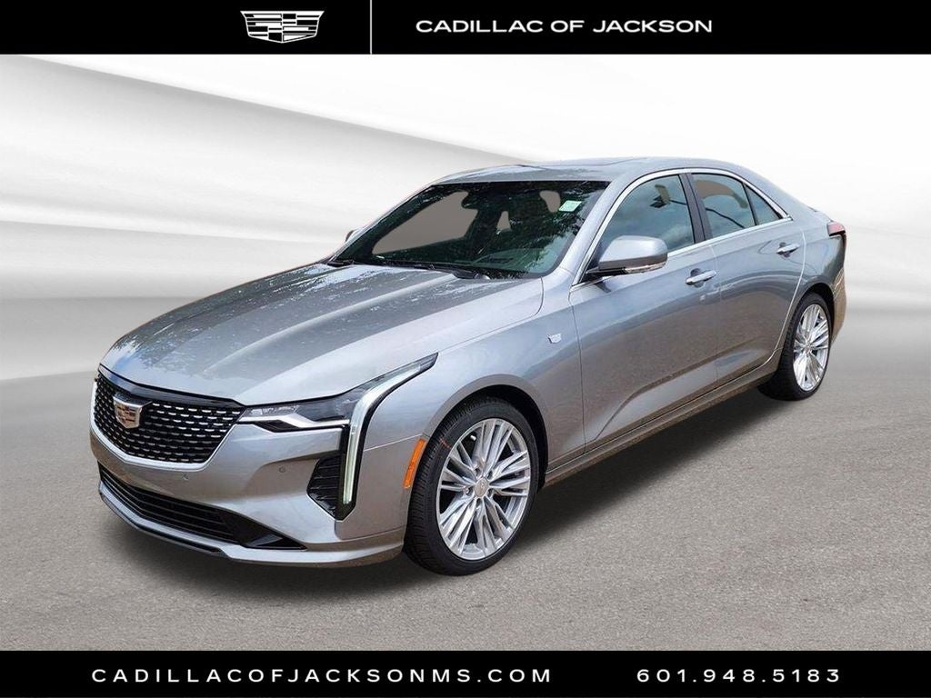 2025 Cadillac CT4 Premium Luxury in Argent Silver Metallic — front three-quarter view