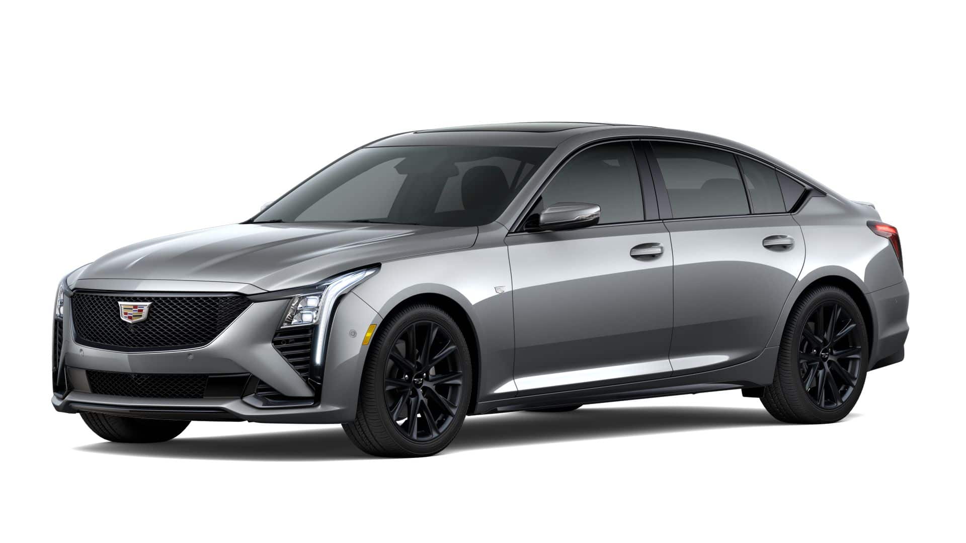 2026 Cadillac CT5 Sport in Argent Silver Metallic — front three-quarter view