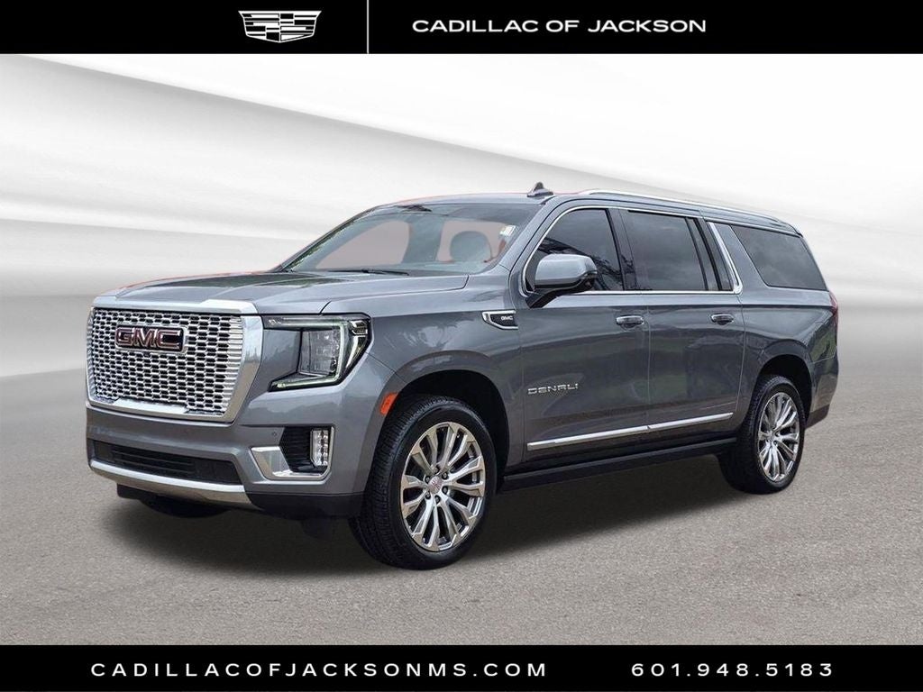 2022 GMC Yukon XL Denali in Satin Steel Metallic — front three-quarter view