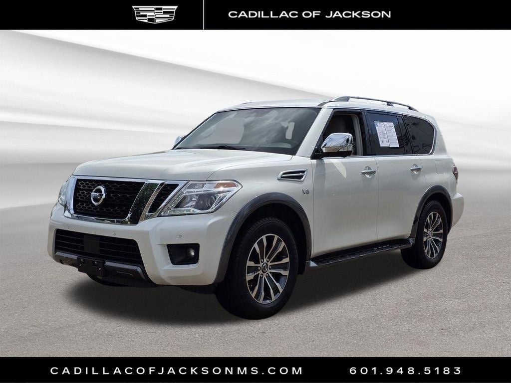 2019 Nissan Armada SL in White — front three-quarter view